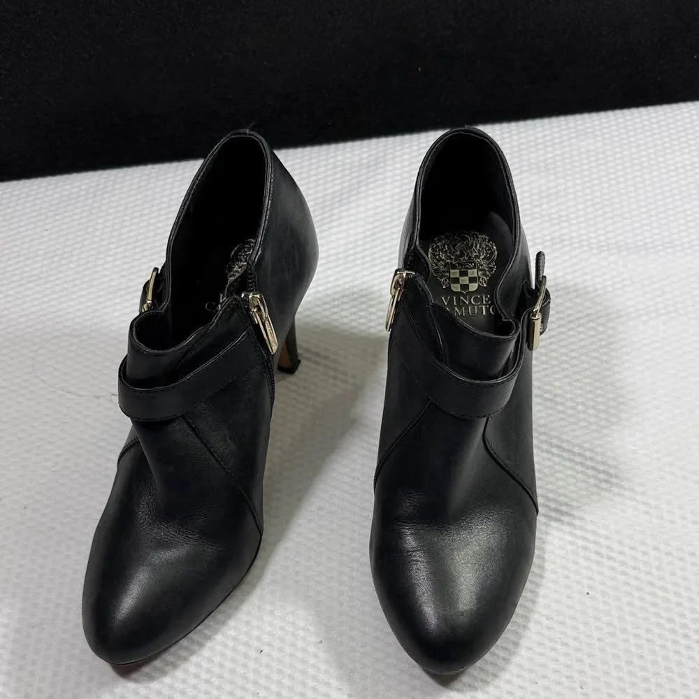 Vince Camuto Black Ankle Heel Booties with Gold Buckle Size 7